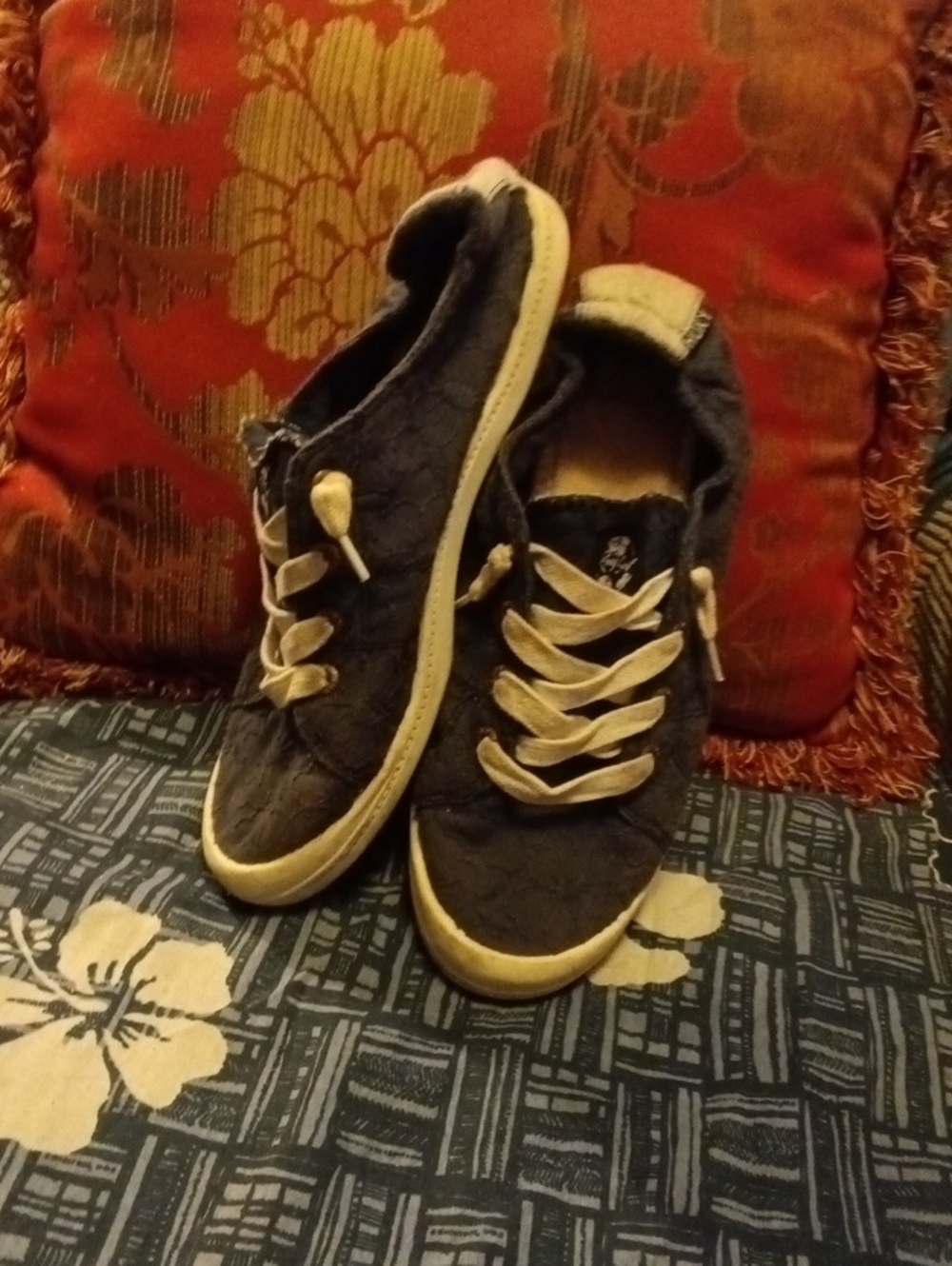 Roxy Navy Blue Canvas Sneakers with Cream Accents